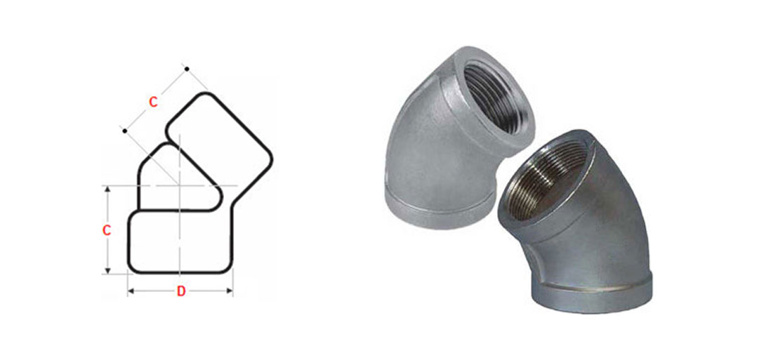 3000LB 45 Deg Screwed Elbow Dimensions 3000LB 45°拧紧弯头尺寸