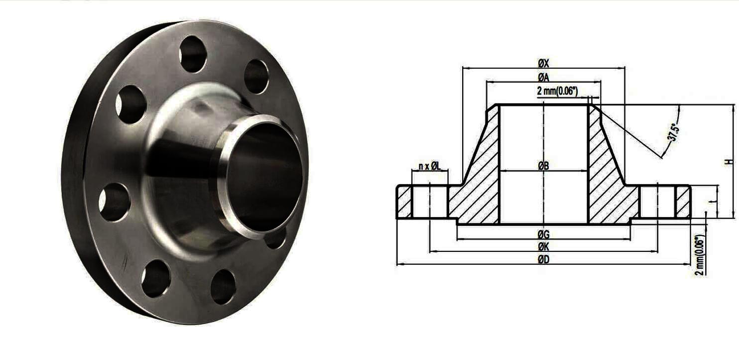 ASTM A105焊接颈法兰尺寸